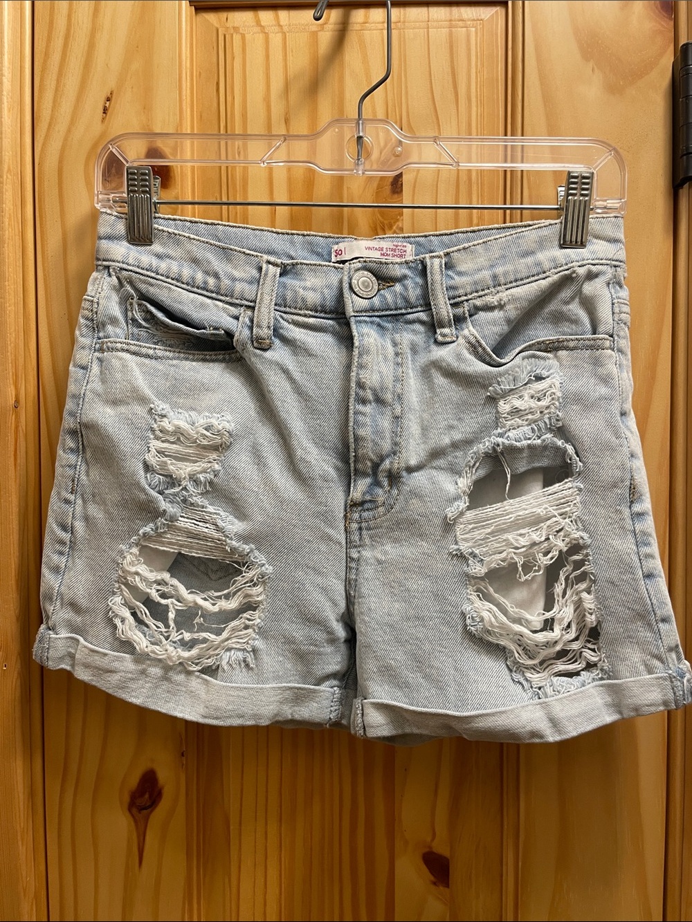 SO Light Wash Ripped Denim Shorts